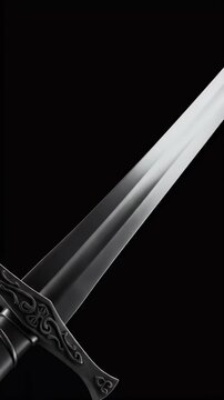 Detailed Silver Sword on Black Background Isolated Object