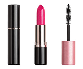 Obraz premium Bright Pink Lipstick and Black Mascara Isolated on Transparent Background