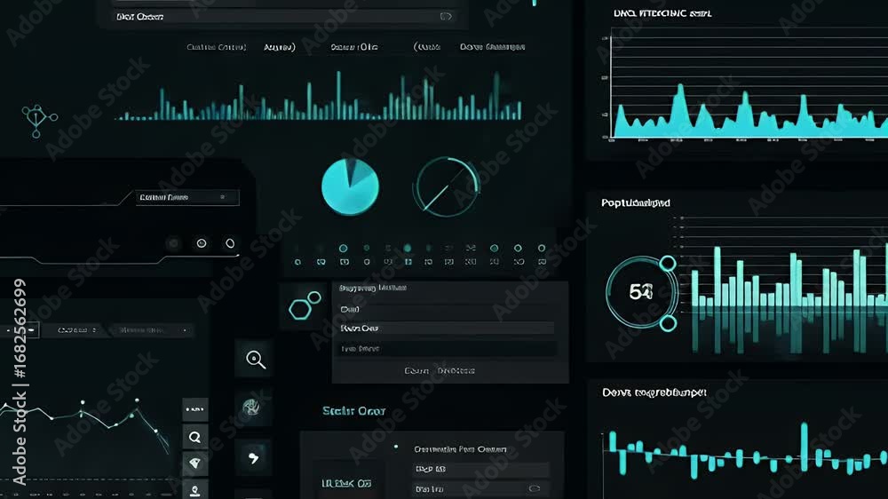 Aufkleber digital data interface with blue tones and statistical charts display