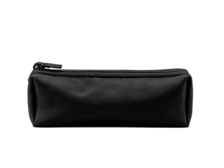 Sleek black pencil case with zipper closure isolated on transparent presentation
