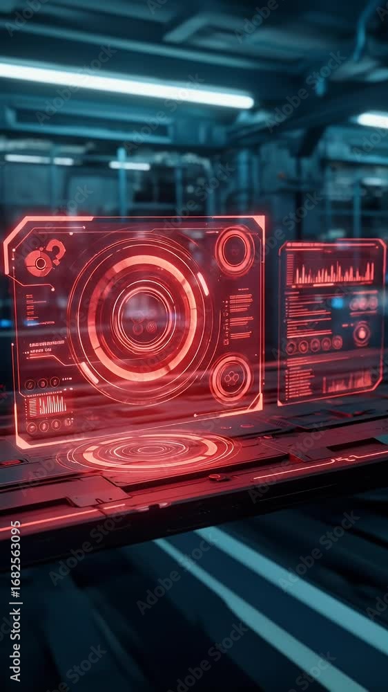 Aufkleber digital futuristic interface with red display in modern tech illustration