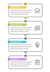 Vertical infographic template with four linear frames with icons and text areas for business presentations