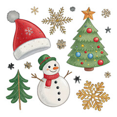 Christmas element set with transparent background png festive decoration collection png holiday design elements png seasonal ornaments png winter celebration png illustrations png