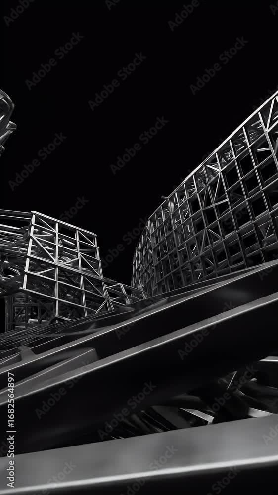 Aufkleber dynamic 3d abstract structure in black and gray against dark background