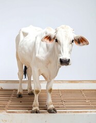 White cow standing on platform