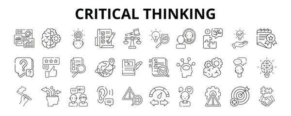 30 Critical Thinking Line Icons Vector - Logic, Evaluation, Insight, Solution, Appraisal, Exploration, Interpretation, Risk Management