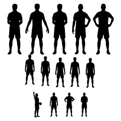 Group of running people, set of isolated vector silhouettes, side view