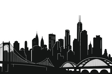 Fototapeta premium City Skyline Silhouette Urban Bridge Design