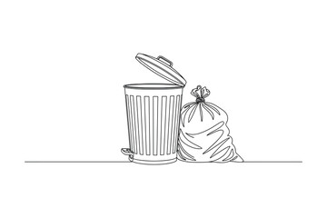 Trash Can Bag Waste Management Line Art