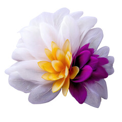 Fototapeta premium Vibrant Floral Arrangement with White, Yellow, and Purple Petals on a White Background for Creative Projects