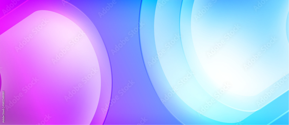 Poster abstract background features vibrant blue, pink gradients. circular shapes overlap creating soft glo