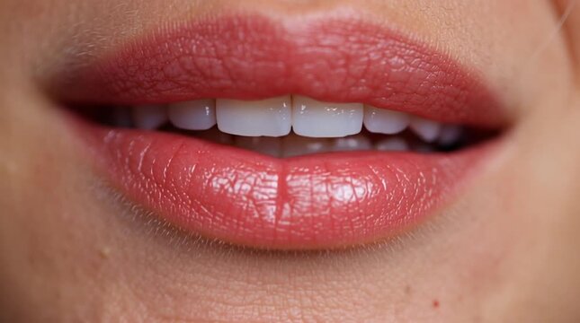 Open mouth with white teeth and lip texture. No makeup. Natural female beauty. Sensuality