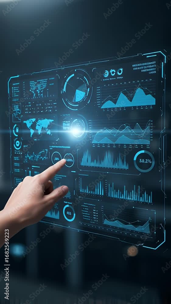 Aufkleber futuristic blue digital interface showing data analysis and touch control