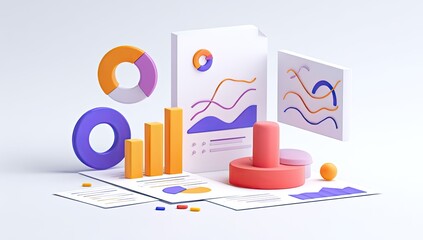 Abstract 3D graphic design with colorful charts and graphs