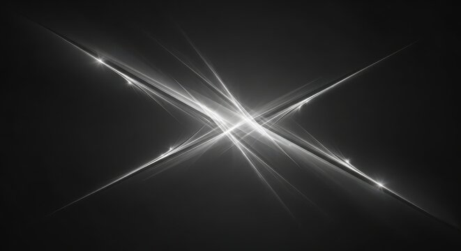 Abstract black and white background with bright glowing lines forming an x shape and light streaks
