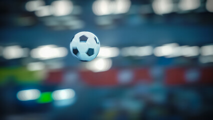 Soccer Ball Flying Across the Stadium. Ball's Flight Leads to Goal, Success, and Victory. Swirling Ball, Arena with Crowds of Fans Cheering for the Champion Winning Team. Medium Close-up Shot