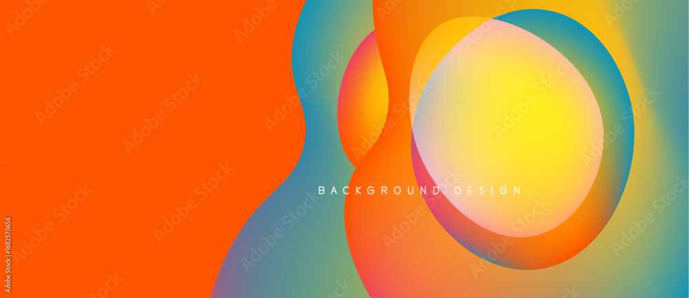 Poster abstract vibrant design features overlapping colorful circles. gradient blends orange, yellow, blue 