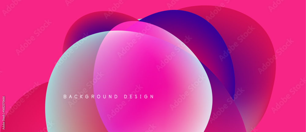 Poster abstract vibrant overlapping circles. pink, purple, blue gradients create dynamic visual effect. mod