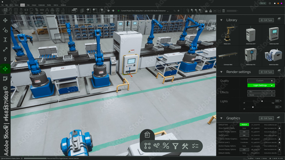 Poster screen replacement software mockup: advanced manufacturing factory: 3d cad software renders automate