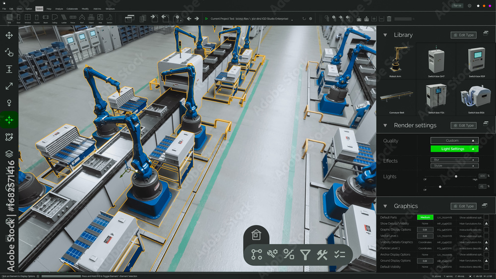 Poster screen replacement software mockup: advanced manufacturing factory: 3d cad software renders automate