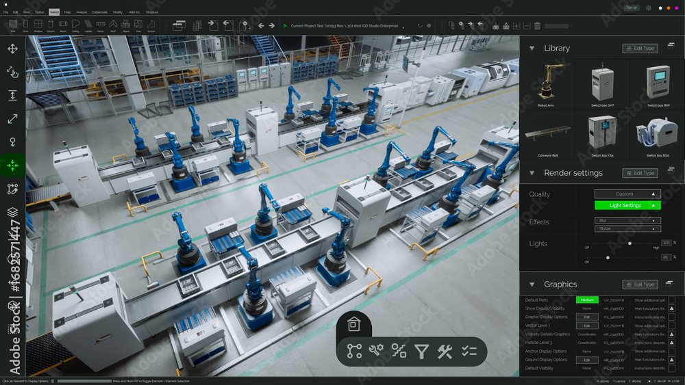 Poster screen replacement software mockup: advanced manufacturing factory: 3d cad software renders automate
