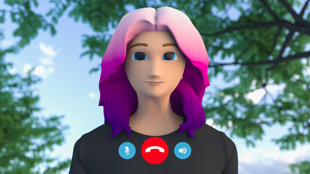 Video Call With Animated Avatar. Virtual Meeting or Digital Interaction and Remote Connectivity in Modern Life. Interface Displays Communication Controls, Advanced Virtual Assistant Technology