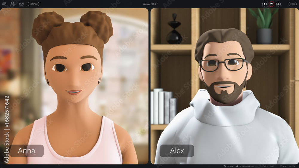 Fototapete 3d avatars engage in a virtual business meeting using advanced video conferencing technology. multip