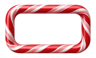 Festive red and white striped candy cane border frame isolated on transparent background