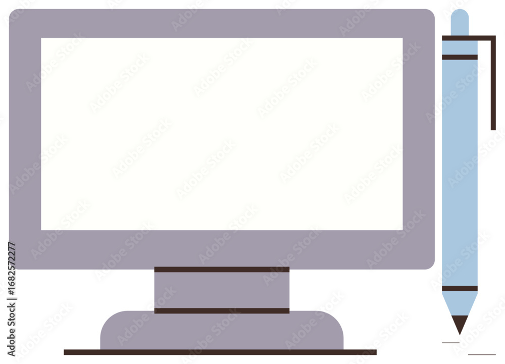 Poster computer monitor with large screen paired with vertical pen. ideal for technology, design, creativit