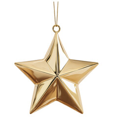 Fototapeta premium Three-dimensional golden star with hanging hook and string isolated on transparent background