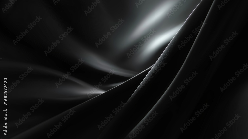 Poster elegant black silk fabric draped with soft folds illuminating subtle texture and sheen in soft light