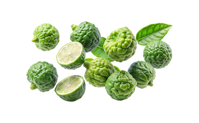 A Group of Vibrant and Fresh Bergamot Fruits with Leaves, Isolated