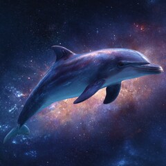 Fototapeta premium Dolphin Space. Tursiops Swimming Amongst Galaxy Stars in Outer Space