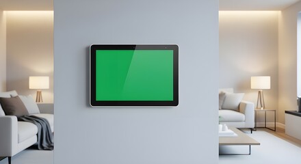 smart home tablet control green screen modern interior