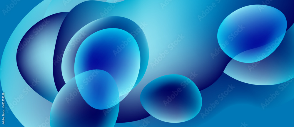 Aufkleber abstract blue shapes overlap, creating fluid dynamic composition. gradient shades suggest depth, lig