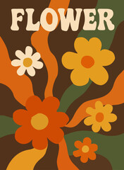Retro 60s–70s style with wavy blossoms and naive art vibes vector design -1