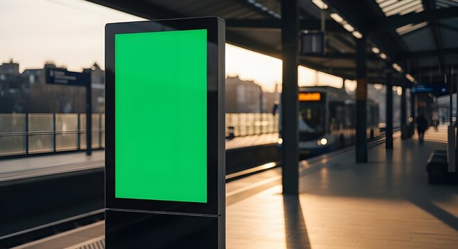 vertical digital billboard green screen train station mockup