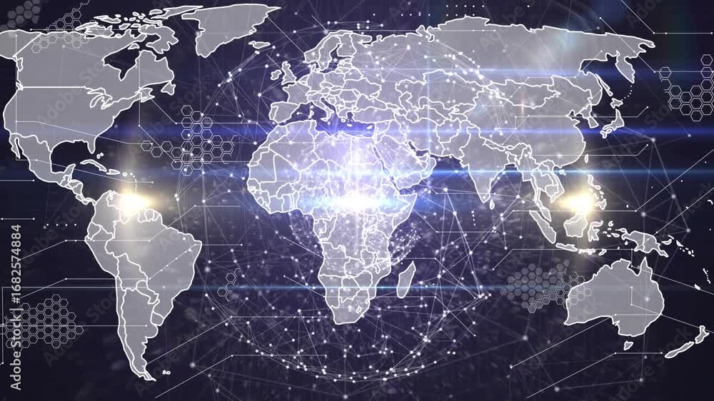 Poster animation of data processing over world map