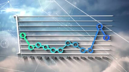 Animation of network of connections and statistics over clouds in sky - Powered by Adobe