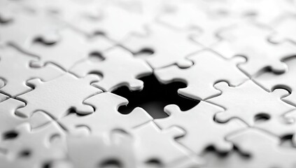 Close-up of a white jigsaw puzzle with one piece missing (1)