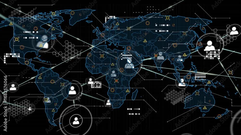 Aufkleber animation of data processing over world map