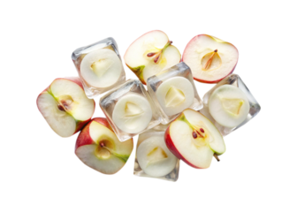 Fresh apple slices intertwined with ice cubes presenting a cool refreshment idea