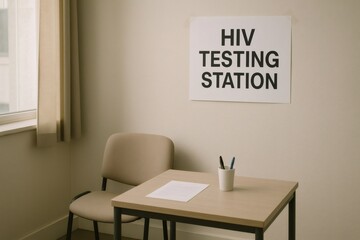 Medical office promoting HIV testing, emphasizing importance of regular checkups and responsible sexual behavior