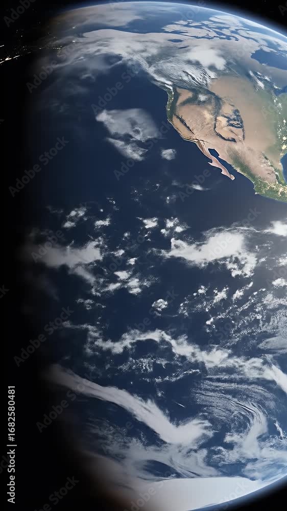 Poster realistic 3d animation of earth rotating in space against starry background