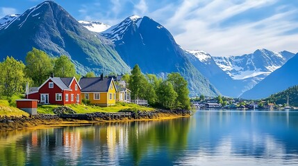 Obraz premium Coastline of Austnesfjorden with Mountains in Nordland, Norway