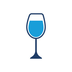 Wine and Cocktail Glass Icon Set – Flat Blue Vector Collection on White Background.