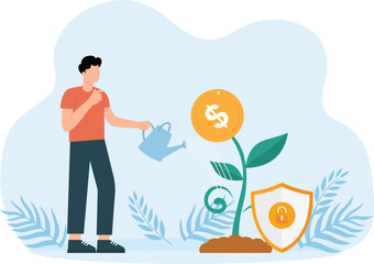 money protection business concept, safe business economy, financial savings insurance. For web pages, banners, presentations, social media, documents and cards concept
