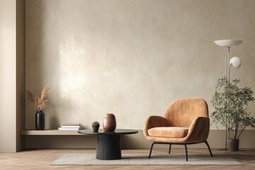 Generative AI: Ivory Room Design with Empty Taupe Wall in Luxury Living Room