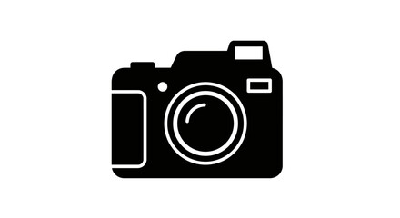 Black and White Digital Camera Icon Illustration.