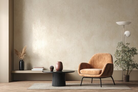 Generative AI: Ivory Room Design with Empty Taupe Wall in Luxury Living Room
